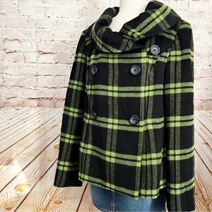 Tribal wool plaid pea coat